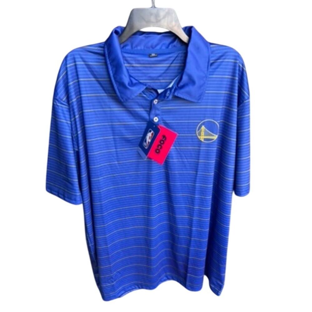 NBA Golden State Warriors Polo Shirt 2XL Blue Striped FoCo NWT Polyester